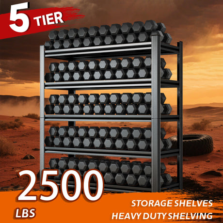 Hymnxemo Heavy Duty 5-Tier Shelving Unit 2500LBS Capacity - Adjustable Steel Garage Shelves for Warehouse, Basement Storage(45.3''W×17.7''D×71''H) Hymnxemo