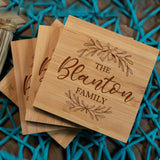 Tayfus Personalized Bamboo Coasters, Set of 4 Square Custom Coaster with Holder, Customized Gift Ideas For Christmas, Anniversary, Housewarming, Birthday, Engagement, Wedding Tayfus