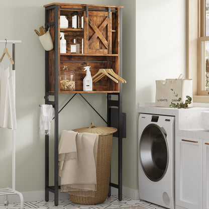 Itaar Over The Toilet Storage Cabinet, Farmhouse Over Toilet Bathroom Organizer, 4-Tier Bathroom Shelves Over Toilet, Over Toilet Storage with Storage Bag and Hooks, Rustic Brown - WoodArtSupply