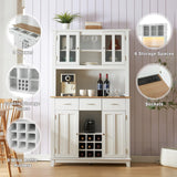 Brabrety Farmhouse 70'' Kitchen Pantry Storage Buffet Cabinet with LED Outlet,Tall Kitchen Hutch Cabinet with Wine Glass Racks and 3 Drawers,for Home Dining Room Living Room (White@Outlet) Brabrety