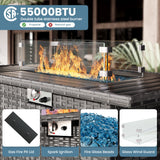 VONZOY 7 Piece Patio Furniture Set with Fire Pit Table, Outdoor Sectional Conversation Sets Wicker Rattan Sectional Sofa with Coffee Table for Patio Garden Backyard, 4'' Thickened Cushion Black VONZOY