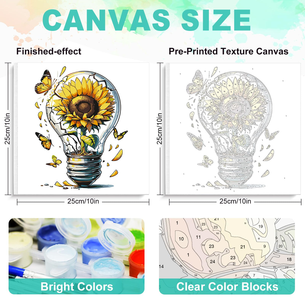 Framed Paint by Numbers Kit for Adults Beginner, Sunflower Easy Paint by Number Kits on Canvas Framed, Butterfly DIY Acrylic Oil Painting by Numbers with Frame for Gift Home Decor 10 x 10 inch GEEHEIY