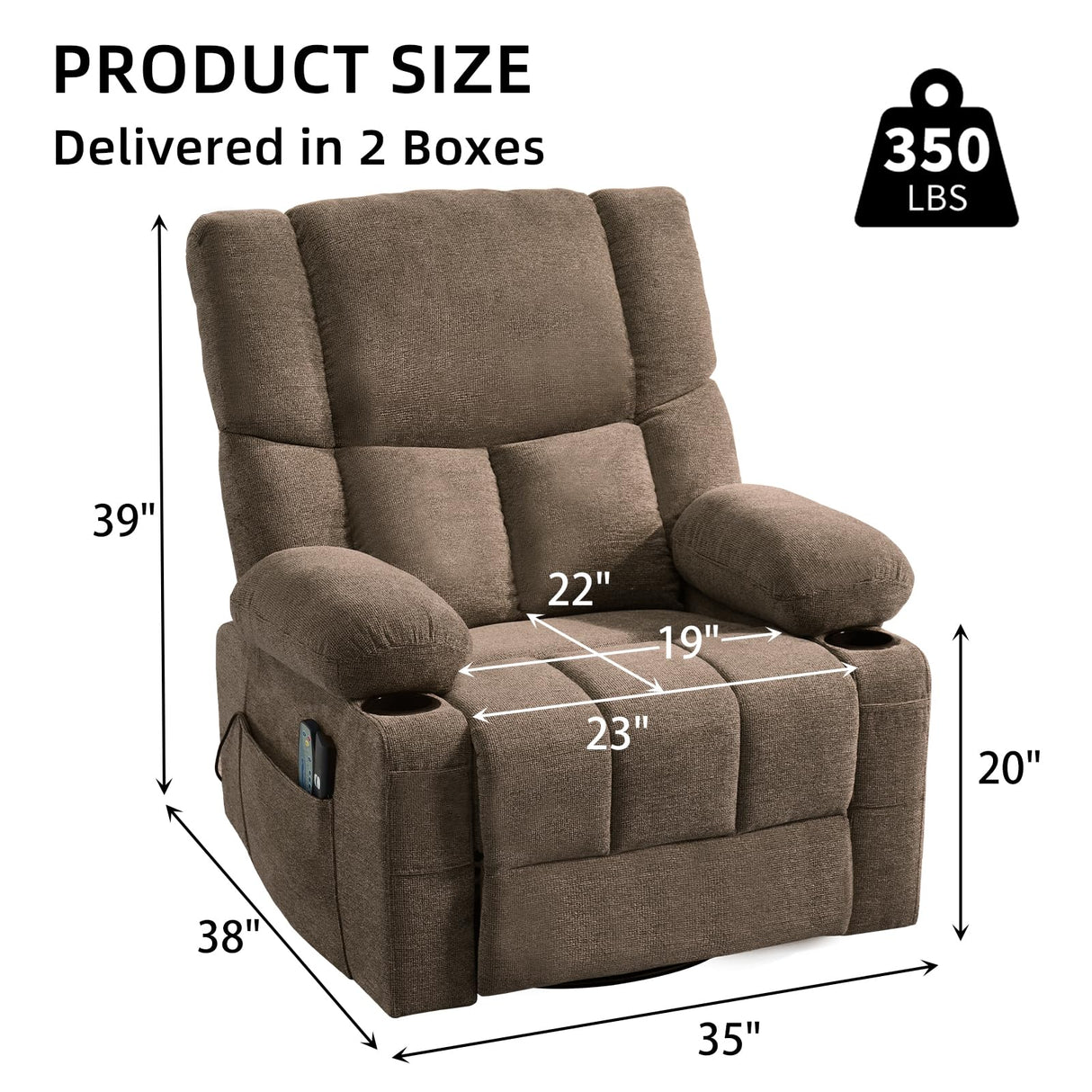 IOMOR Power Recliner Chair with Massage and Heating, 360° Swivel Rocker Glider Chair for Adults, Upholstered Fabric Reclining with Side Pockets and Cup Holder for Living Room, Nursery (1, Brown) IOMOR