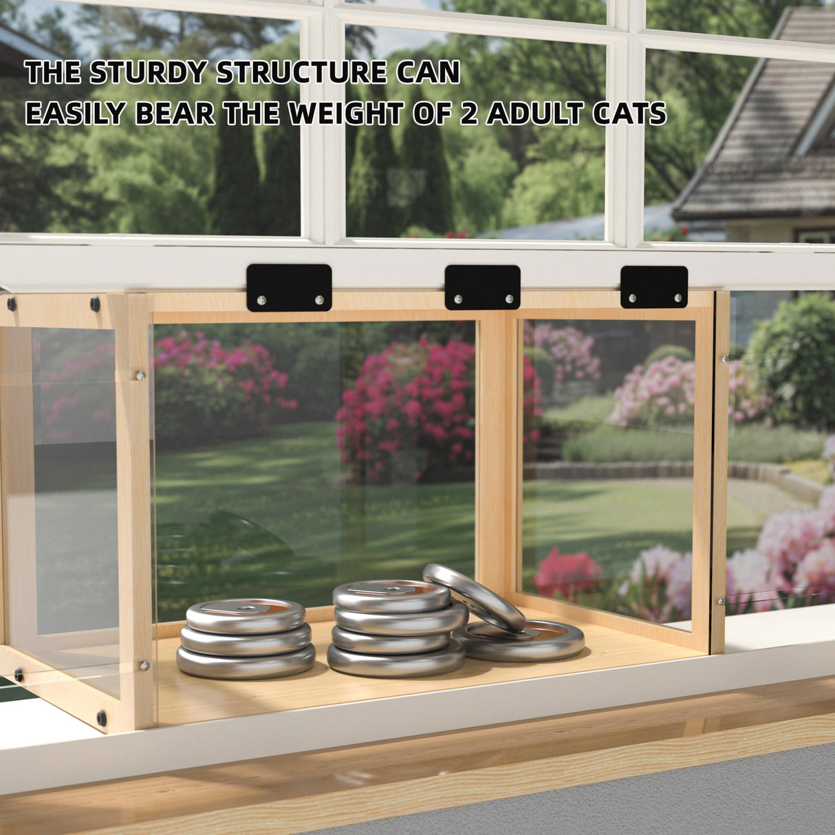 Window Cat Perch Catio, Wood Cat Window Box, Window Catio for Indoor Cats. Suitable Single Hanging Window with an Inner Diameter of The Window Frame with A Net Opening Width of 24-35 in. KGCCIZI. KGCCIZI