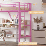 VECELO Twin Size Loft Bed with Full-Length Guardrails and Removable Ladder, Heavy-Duty Metal Frame, Space-Saving Design & Noise-Free, Pink VECELO