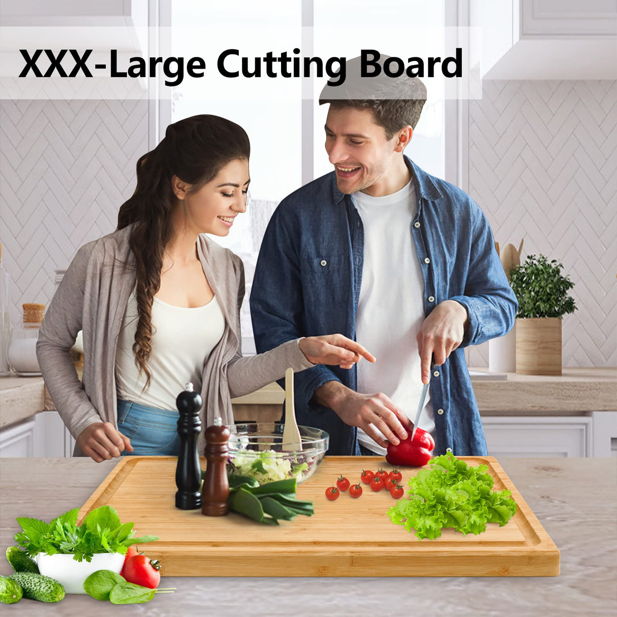 Extra Large XXXL Bamboo Cutting Board 24 x16 Inch, Largest Wooden Butcher Block for Turkey, Meat, Vegetables, BBQ, Over the Sink Chopping Board with Utoplike