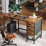 Huuger 47 Inch Computer Desk with 4 Drawers, Office Desk with Mesh Shelf, Gaming Desk, Large Storage, Writing Desk Work Desk for Home Office, Study, Bedroom, Work from Home, Rustic Brown Huuger