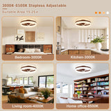 VOLISUN Farmhouse Ceiling Fans with Lights and Remote, 19.7in Low Profile Ceiling Fan Flush Mount, 3000K-6500K Dimmable Bladeless LED Fan Light, Fandelier Ceiling Fans with Lights for Bedroom(Walnut) VOLISUN