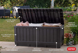 Keter Kentwood 92 Gallon Resin Deck Box-Organization and Storage for Patio Furniture Outdoor Cushions, Throw Pillows, Garden Tools and Pool Floats, Dark Grey Keter