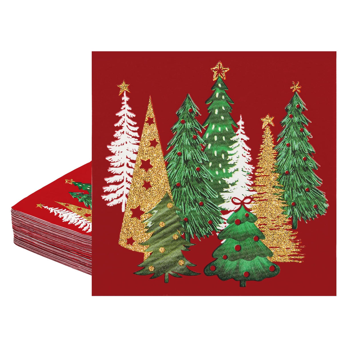 100Pcs Red Pines Trees Paper Napkins Christmas Disposable Party Napkin 6.5" Seasonal Winter Xmas Luncheon Hand Towel for Holiday New Year Party Table Decor AllReal