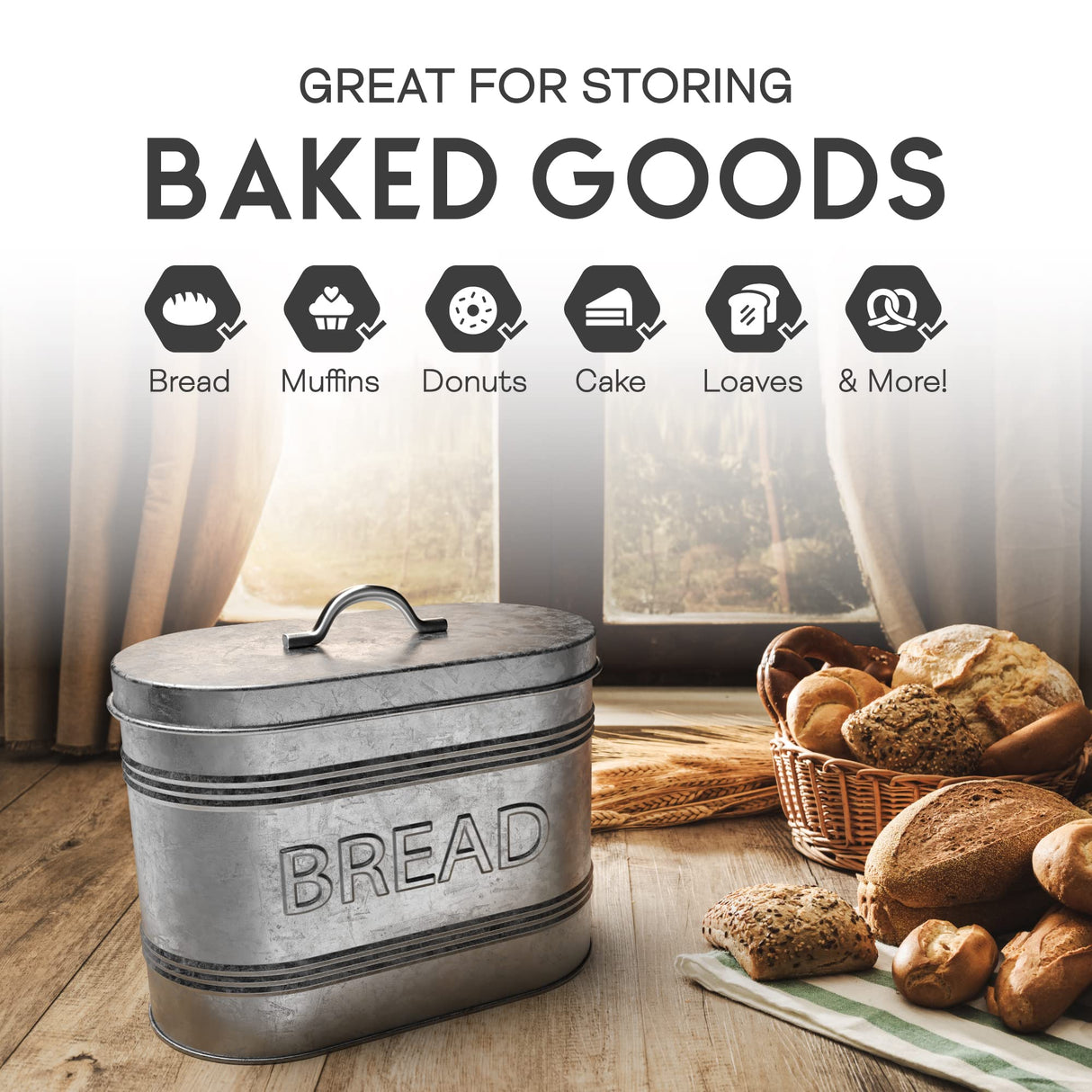 Amici Home, , Rustic Kitchen Galvanized Metal Bread Storage Bin, 288 oz, Gray Amici Home