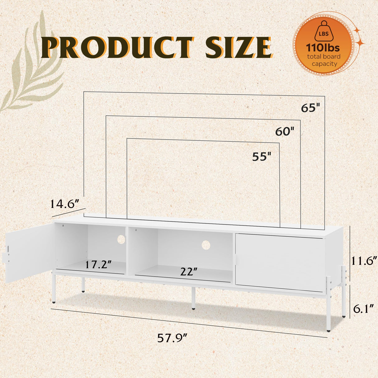 WLIVE Modern TV Stand for 65 Inch TV, Mid Century Entainment Center with Storage, TV Console with Open Shelf and 2 Cabinets for Bedroom and Living Room, TV Cabinet with Metal Legs, White WLIVE