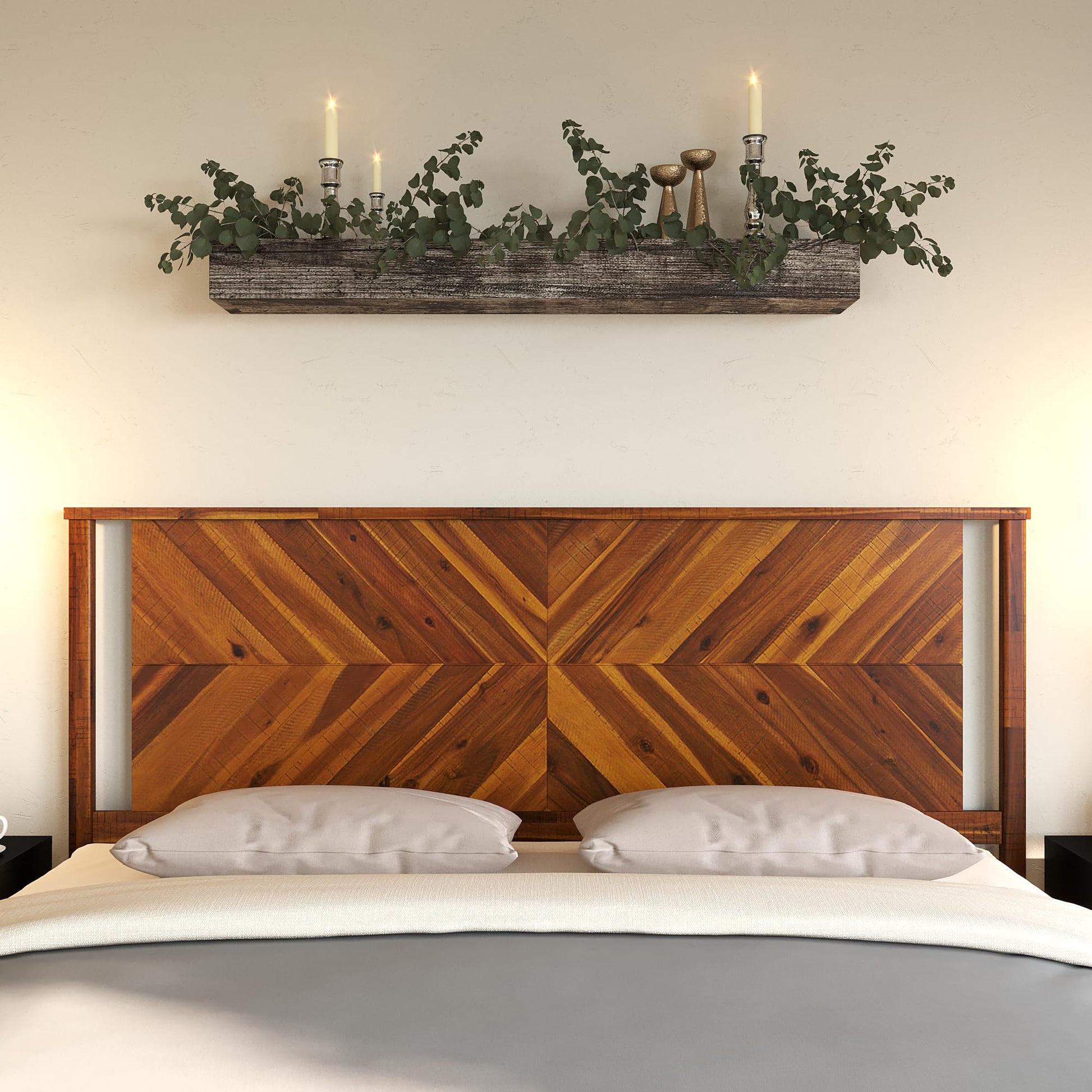 Bme Vivian Rustic Golden Brown Headboard - Solid Acacia Wood, Scandinavian Design, Easy Assembly, King Size - WoodArtSupply