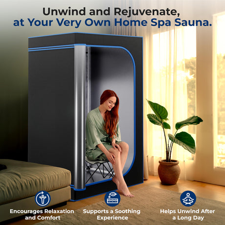 SereneLife Portable Sauna for Home, Steam Sauna Tent with 4L Steamer, Folding Sauna Chair, Compact Personal Detox Sauna, Remote Control in-Home Spa, 71" x 35" - inch (Black) SereneLife