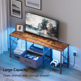 JARHETUN LED TV Stand with Fabric Drawer, Entertainment Center for 50 55 Inch TV, Industrial TV Console Table with Open Storage Shelves for Living Room, Bedroom, Rustic Brown JARHETUN