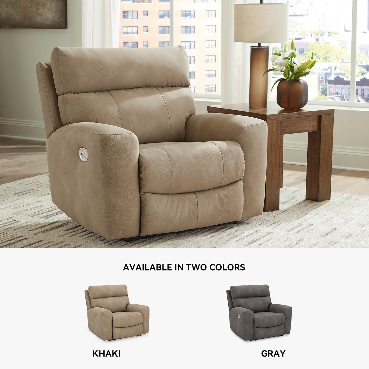 Signature Design by Ashley Next-Gen DuraPella Contemporary Faux Leather Wall Hugger Power Recliner with Adjustable Headrest and USB Ports, Light Brown Signature Design by Ashley