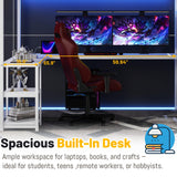 Queen Loft Bed with Stairs and Desk,Heavy Duty Metal Queen Size Loft Bed Frame for Adults with Wardrobe and Shelf, Gaming Bed with LED and USB for Teens Girls Boys,No Noise, White MoproBeti