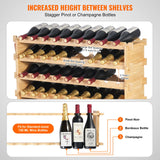 VEVOR 72 Bottle Upgrade Modular Wine Rack, Continuously Store Pinot Bottles, 8-Tier Bamboo Wood Storage Rack, Floor Freestanding Wines Holder Display Shelf, Wobble-Free Shelves for Kitchen Bar Cellar VEVOR