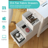 Lufeiya White Gaming Desk with LED Lights and Power Outlets, 47 inch Home Office Desk with Monitor Stand, Computer Gaming Desk with Fabric Drawers and Storage Shelves, White Lufeiya