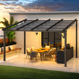 AECOJOY 14' x 10' Gazebo for Patio, Retractable Pergola with Adjustable Sun Shade Canopy Roof, Small Wall-Mounted Lean to Outdoor Pergolas and Gazebos Clearance, Metal Awnings for Decks, Patio AECOJOY
