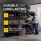 Plano 5-Shelf Plastic Storage Shelves, 73” x 36” x 18”, 750lb Capacity, Pantry, Office, Closet and Garage Shelves, Easy to Assemble, Durable Plastic Shelving Unit Plano