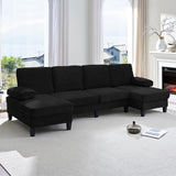 ijuicy 110" U Shaped Couch with Double Chaises, Sectional Couches for Living Room with Fixed Sleepable Armrests, 4 Seater Sectional Sofa, Living Room Furniture (Chenille, Black) ijuicy