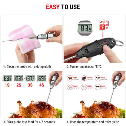 ThermoPro TP-02S Instant Read Meat Thermometer Digital Cooking Food Thermometer with Super Long Probe for Grill Candy Kitchen BBQ Smoker Oven Oil Milk Yogurt Temperature