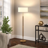 Henn&Hart 2-Light Floor Lamp with Fabric Shade in Rustic Oak/Brass/White, Floor Lamp for Home Office, Bedroom, Living Room Henn&Hart