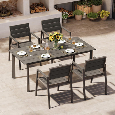 Oasbira Aluminum Patio Dining Sets 5-Piece Outdoor Dining Sets with Umbrella Hole Wood-Like Table and Chairs, Outdoor Furniture Sets All Weather for Garden, Backyard, Lawn, and Poolside, Charcoal