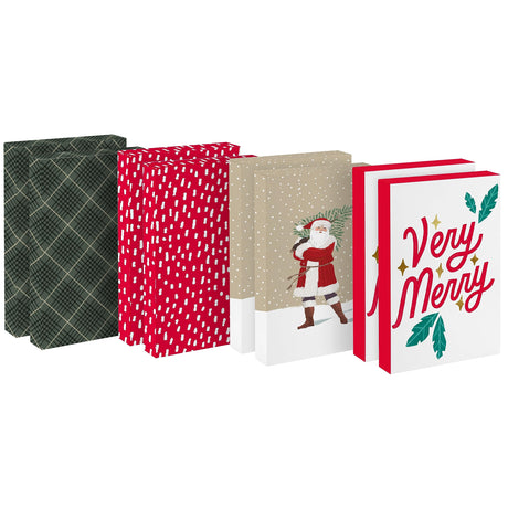 Hallmark Large Christmas Gift Boxes with Lids (8 Sweater Boxes, Rustic Santa, Plaid, "Very Merry," Red with White Speckles) for Christmas, Holiday Parties, Hostess Gifts Hallmark