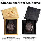 KOSTING Personalized Wood Watches - Engraved Wood Men Watch Black Leather Band Boyfriend Husband Christmas Gifts KOSTING