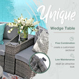 SUNSITT 12 Piece Patio Furniture Set with Propane Fire Pit Half-Moon Patio Set Outdoor Round Sectional Sofa with 36" Grey Gas Fire Table & Tank Holder, Grey Rattan SUNSITT