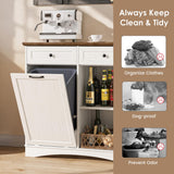 NEWOWNDS Tilt Out Trash Can Cabinet, Dog Proof Trash Can Storage Cabinet with 2 Drawers, Adjustable Shelf, Kitchen Island with Trash Can Storage, Hidden Trash Cabinet (White, Dual Doors) NEWOWNDS