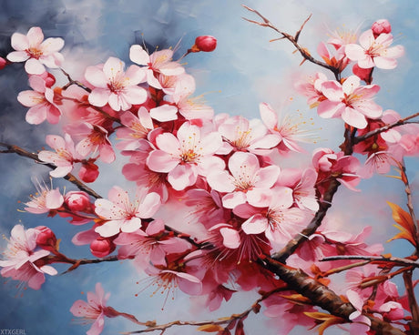 XTXGERL Cherry Blossoms Painting by Numbers DIY Kit Paint by Number Art Design Canvas Flowers Painting by Numbers Painting Kit Home Hobby, 40x50cm No Frame XTXGERL