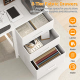 Aheaplus Gaming Desk with LED Lights and Power Outlets, 59 inch Computer Desk with Fabric File Drawers, Home Office Desk with Monitor Stand and Storage Shelves, Writing Desk Work Desk, White Aheaplus