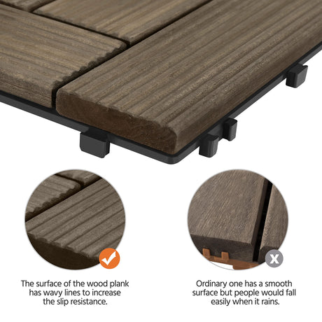 Topeakmart 27PCS Patio Deck Tiles Interlocking Wood Composite Decking Floor Tiles 12 x 12in Dark Brown for Outdoor & Indoor Patio Garden Deck Poolside Topeakmart
