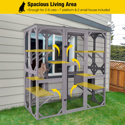 Aivituvin Catio Outdoor Cat Enclosure Large Walk in Cat Kennel Kitten Cage with Platforms and Small Houses