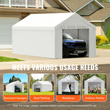 VEVOR Carport Replacement Canopy Top Cover + Sidewall 10 x 20 ft, Garage Tent Shelter Tarp Heavy-Duty Waterproof & UV Protected, Easy Installation with Ball Bungees,White (Frame Not Included) VEVOR