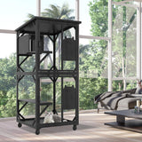 ROOMTEC Catio Outdoor Enclosure With Roof - 71" Height Wooden House, Large Cage With 3 Jumping Platforms and 1 Napping House for Cat Activity (Black) ROOMTEC