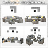 ovios 6 Pieces Patio Furniture Set, Outdoor Wicker Sectional Sofa with Coffee Table Comfy Cushions, Modern Modular Deep Seat Rattan Couch Conversation Set, Dark Grey ovios