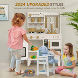 BIERUM Play Kitchen with Realistic Lights & Sounds, Wooden Kitchen Playset Chef Pretend Play Set for Toddlers, Toy Kitchen with 26 Pcs Toy Food & Cookware Accessories, Gift for Ages 3+ BIERUM