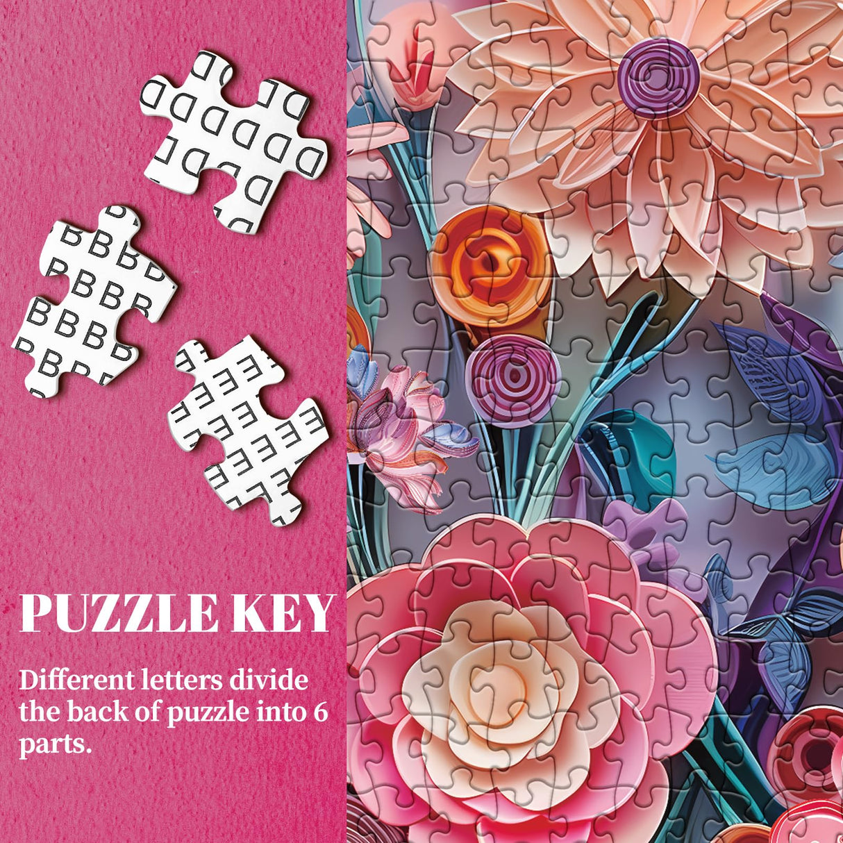 Colorful Flower Puzzle for Adults 1000 Pieces, Papercut Pretty Floral Jigsaw Puzzle, Beautiful Art Garden Daisy Puzzle BBOLDIN