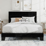 SHA CERLIN Queen Platform Bed Frame with Velvet Upholstered Headboard, Mattress Foundation with Strong Wooden Slats Support, No Box Spring Needed, Black SHA CERLIN