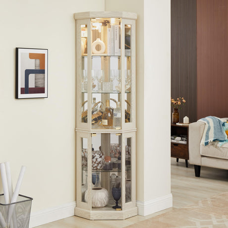 XZTUAJ Corner Curio Cabinet Display Case with Light, 69" H Glass Display Cabinet, Display Showcase Case Storage with Tempered Glass Door & Adjustable Glass Shelves for Living Room (Antique White) XZTUAJ