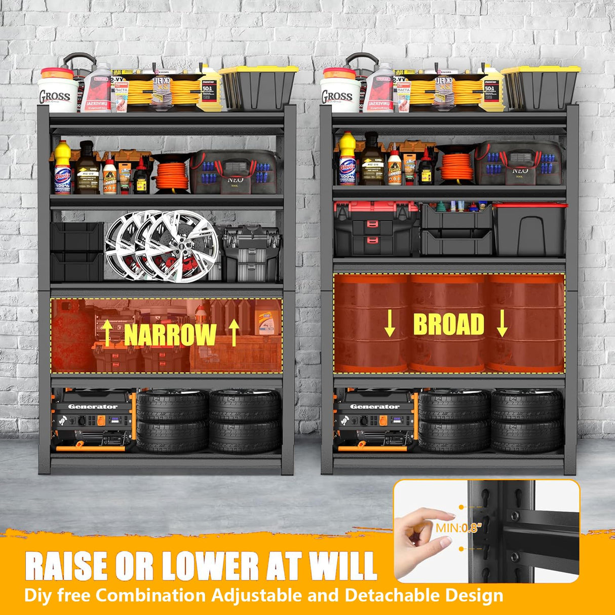 Metallitrend 78H/40W Heavy Duty Garage Shelving Unit- 6 Tier Metal Garage Storage Shelves, Steel Rack with Reinforced Bracing, Adjustable Shelf for Utility Room,Warehouse, Basement,Easy Assembly Metallitrend