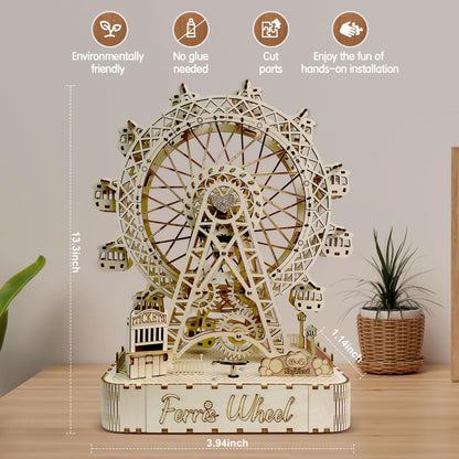 Playhiland 3D Wooden Puzzles for Adults,Ferris Wheel with Music Box,Brain Teaser Puzzles for Boys and Girls - WoodArtSupply