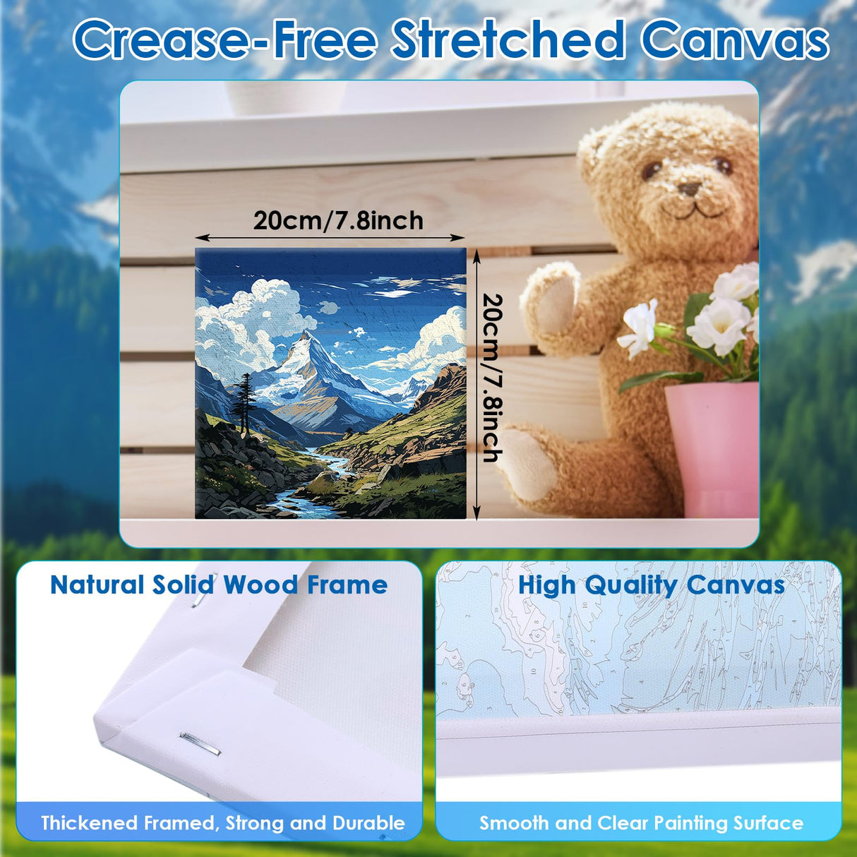 RoundFunny 8 Set Paint by Numbers Kit for Adults with 8x8 Inch Mini Simple Painting Canvas Wooden Frame Easel Acrylic Paints Brushes Funny Numbers Drawing Kit for Gift Home Wall Decor(Landscapes) RoundFunny