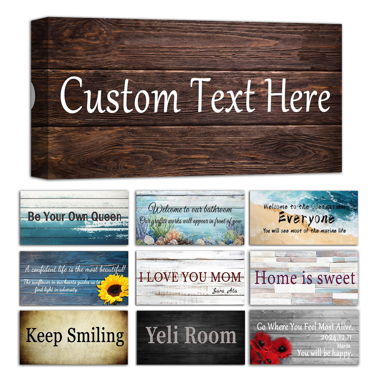 CHAOSETKEN Custom Text Sign Wall Art Personalized Family Quote Wall Decor Family Sign Canvas Prints Customized Wood Text Quote Pictures Rustic Farmhouse Decor Framed (12L x 6W) CHAOSETKEN