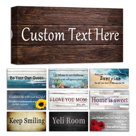 CHAOSETKEN Custom Text Sign Wall Art Personalized Family Quote Wall Decor Family Sign Canvas Prints Customized Wood Text Quote Pictures Rustic Farmhouse Decor Framed (12L x 6W) CHAOSETKEN