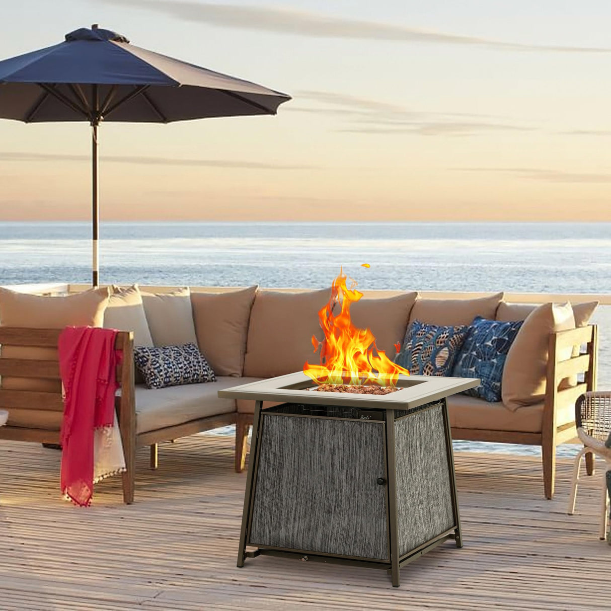 BALI OUTDOORS 50,000 BTU Propane Fire Pit Outdoor, 28 inch Propane Fire Pit Table Square, Gas Firepits for Outside Patio, Garden, Backyard BALI OUTDOORS